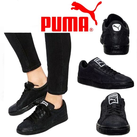NIB Puma Sz6 Suede Classic Matte & Shine Sneakers in Black/Steel Gray - Picture 1 of 10